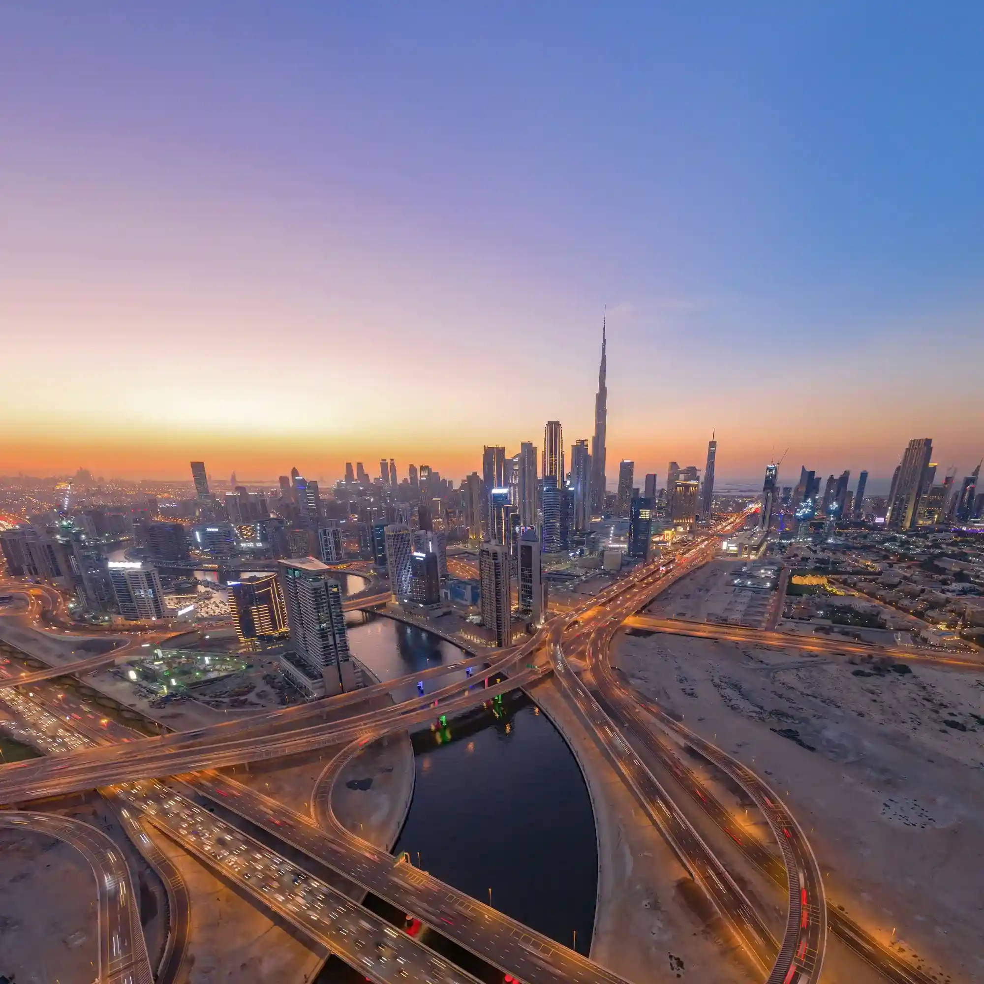 dubai properties evening view of downtown skyline united arab emirates