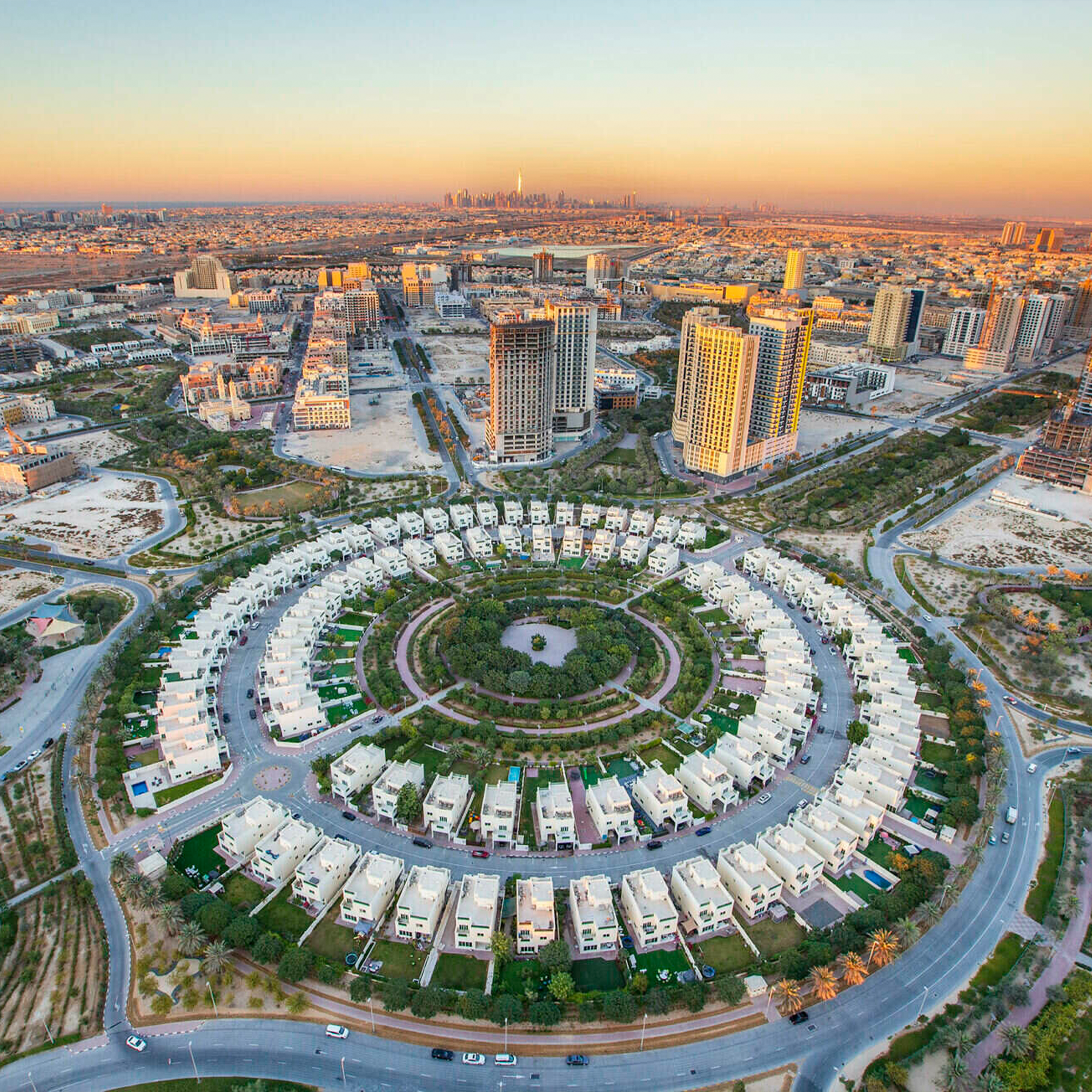 Sky view over Jumeirah village circle apartments Dubai